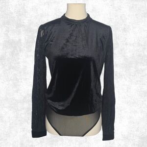 Jealous Tomato Black Velvet Lace Sleeve Bodysuit – Goth Glam Keyhole Back S